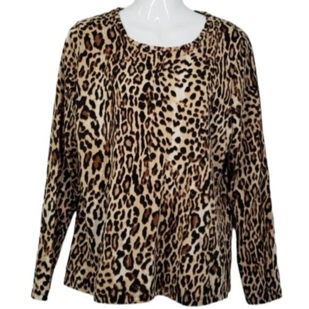 Karl Lagerfeld Leopard Print Long Sleeve Top Tee Size Large
